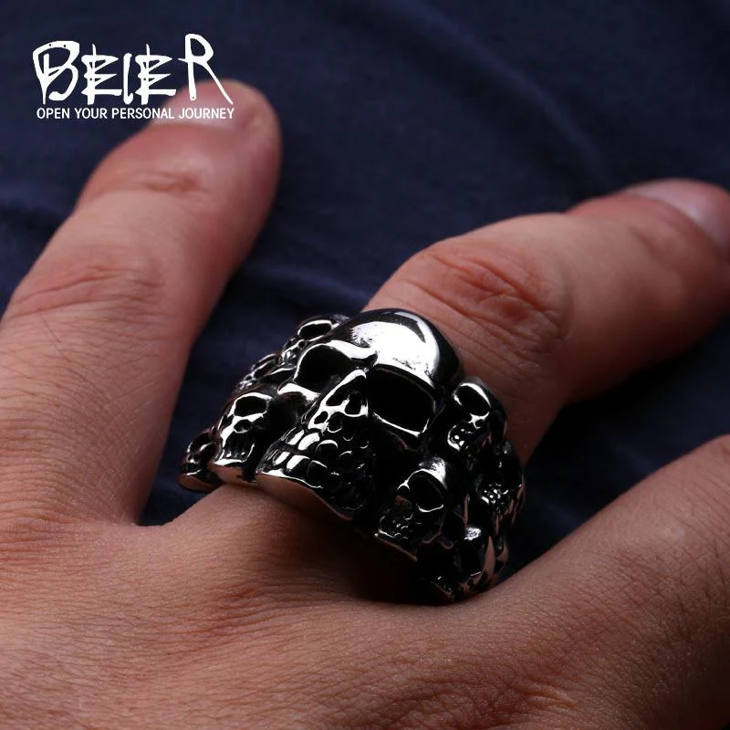Stainless Steel Multi-Skull Ring - Image 4